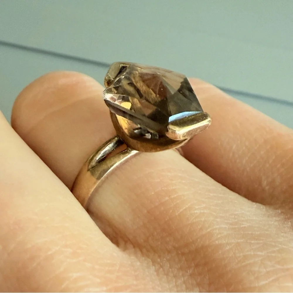Estate Solid 14k Rose Gold Smoky Topaz Geometric Modernist Vintage Cockt…